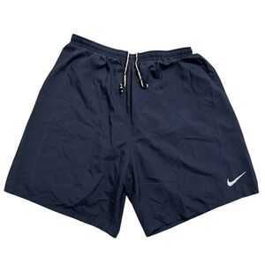 Nike Running Shorts Mens size Medium Dri Fit Navy Blue swoosh logo lined gym